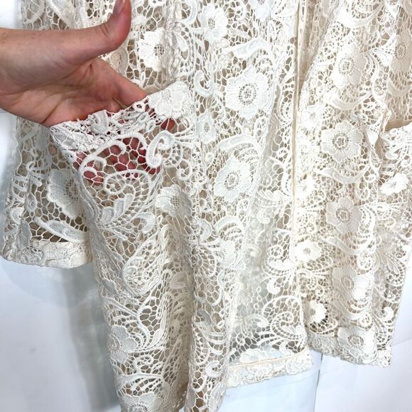 Chico's Trench Jacket Women XL Cream Floral Eyelet Lace Sheer Long Sleeve Coat 3 - Picture 6 of 14